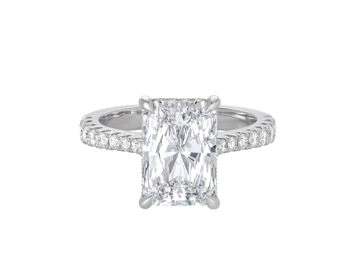 A.G 3.01ct radiant cut diamond engagement ring.