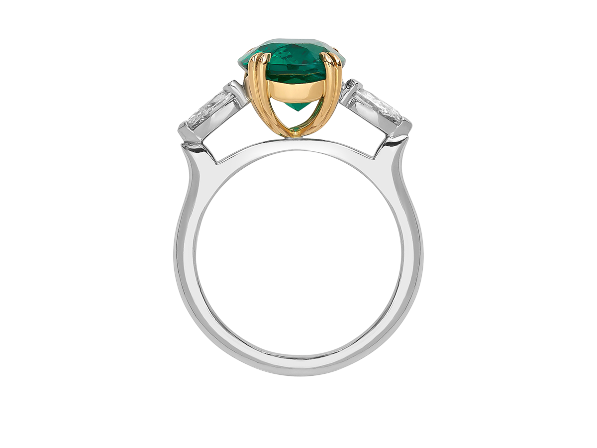 A.G Cushion Cut Emerald with Pear Cut Diamonds ring