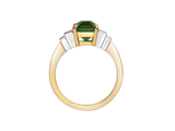 Side view of A.G tourmaline and diamond step style ring