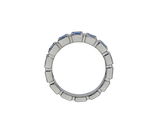 Front view of A.G Designer Jeweller custom made blue sapphire bezel set ring in white gold.