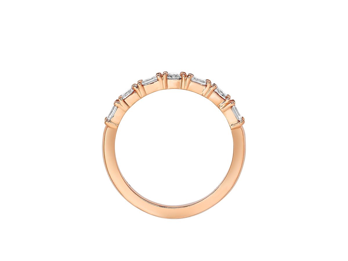 Front view of A.G Designer Jeweller signature custom made and designed emerald and oval cut alternating diamond half eternity band.