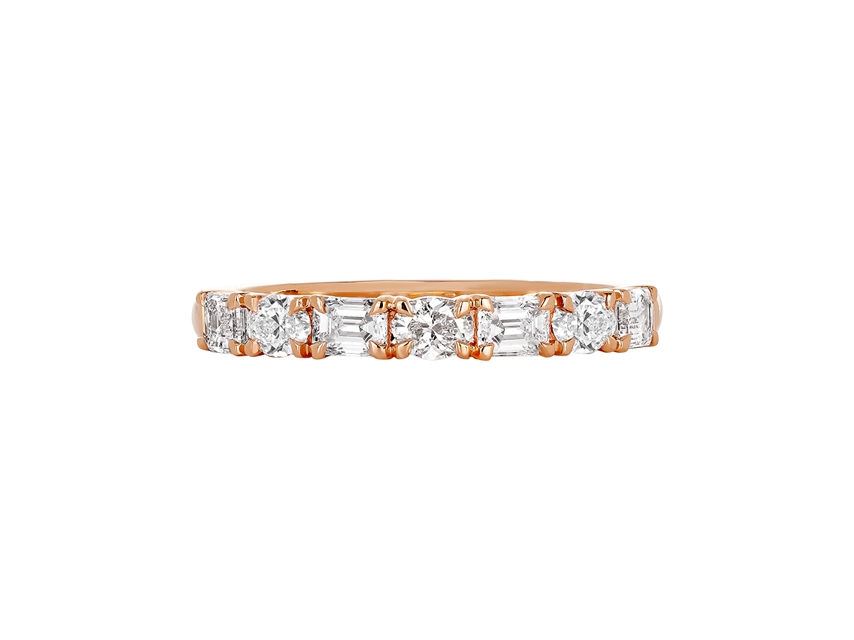 A.G Designer Jeweller signature custom made and designed emerald and oval cut alternating diamond half eternity band.