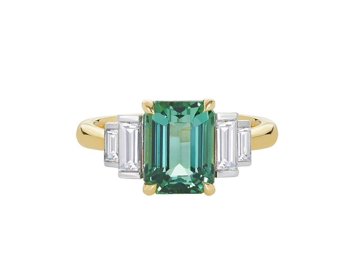 A.G tourmaline and diamond step style ring