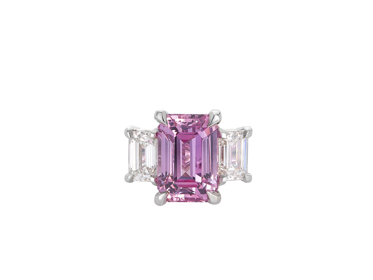 Pink Sapphire and Diamond Trilogy Ring