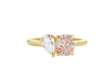 A.G 1.56ct cushion cut champagne diamond and 0.52ct pear cut diamond ring