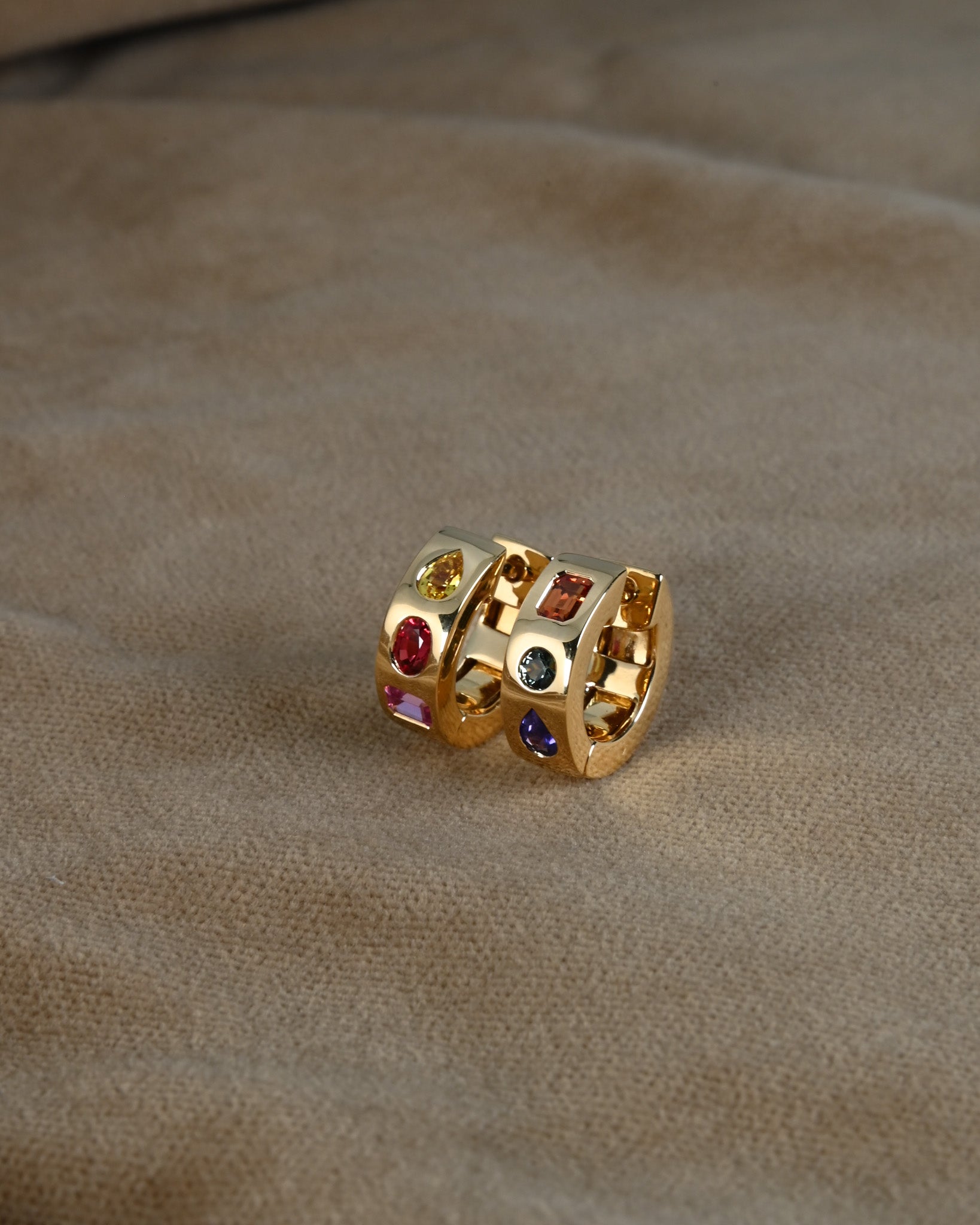 A.G multi cut and colour sapphire huggies
