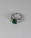 Top view of Emerald and Diamond Trilogy Ring
