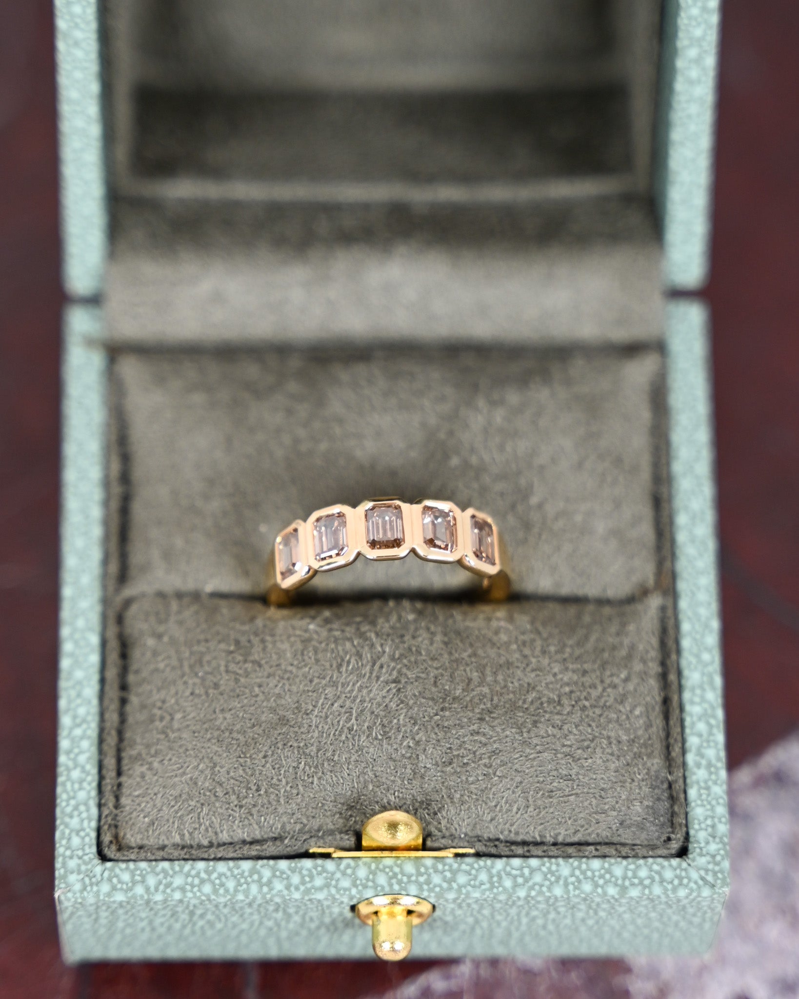 Emerald Cut Champagne Diamond Bezel Eternity Band