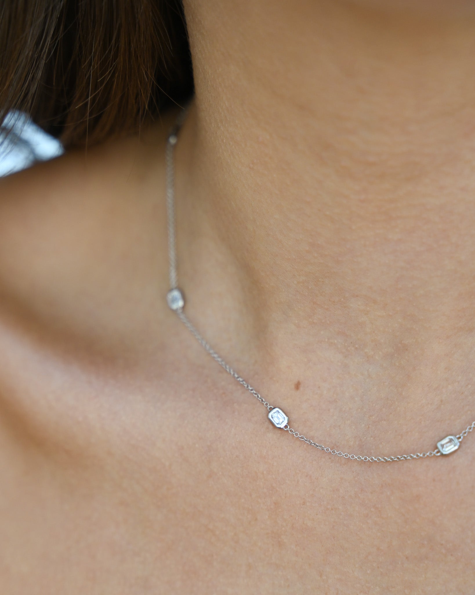 Emerald Cut Diamond Chain Necklace