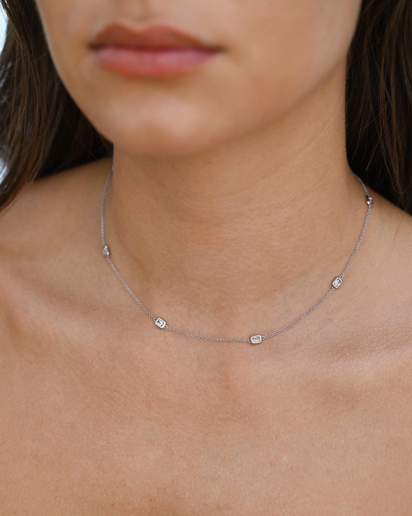 Emerald Cut Diamond Chain Necklace