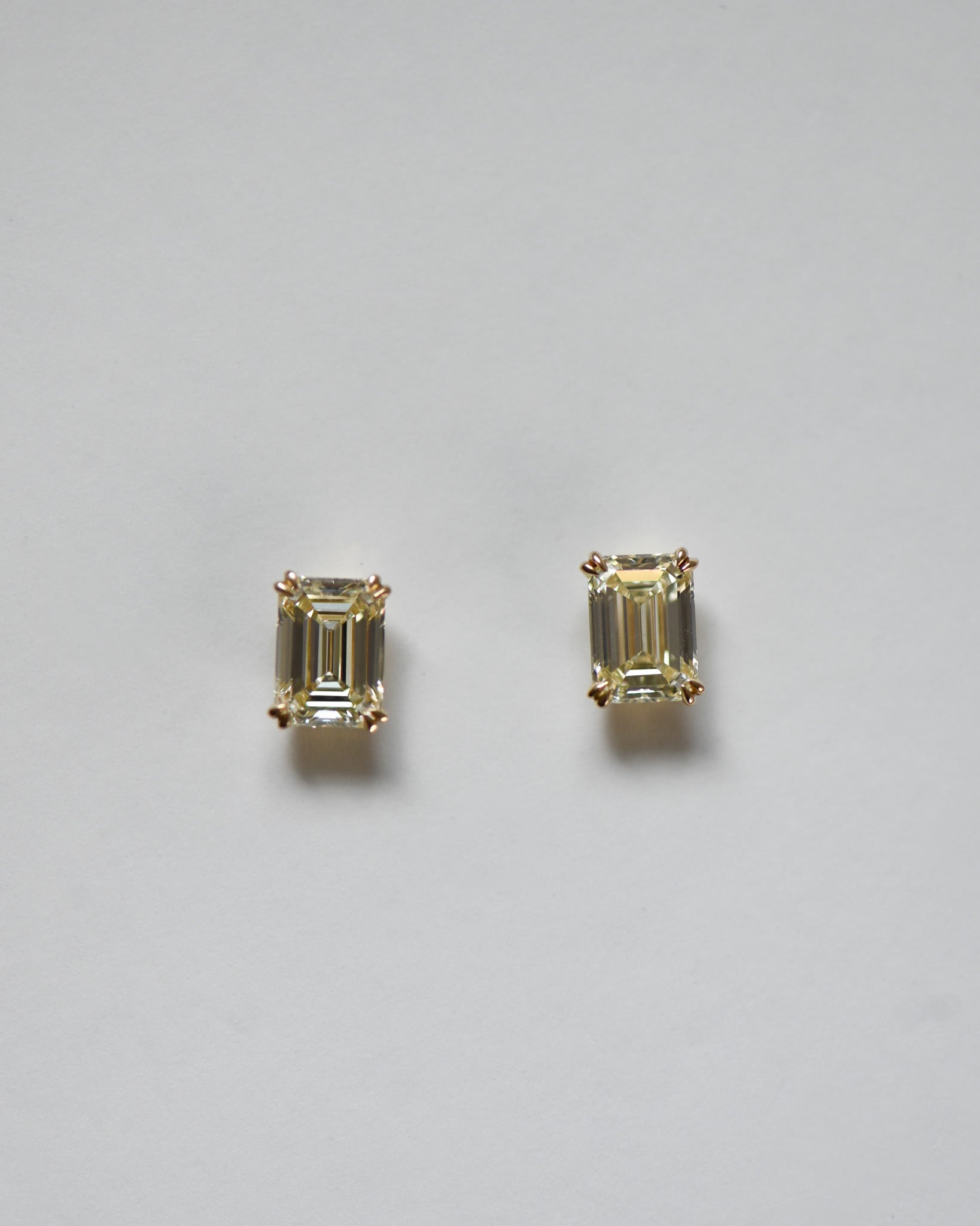 Emerald Cut Yellow Diamond Studs
