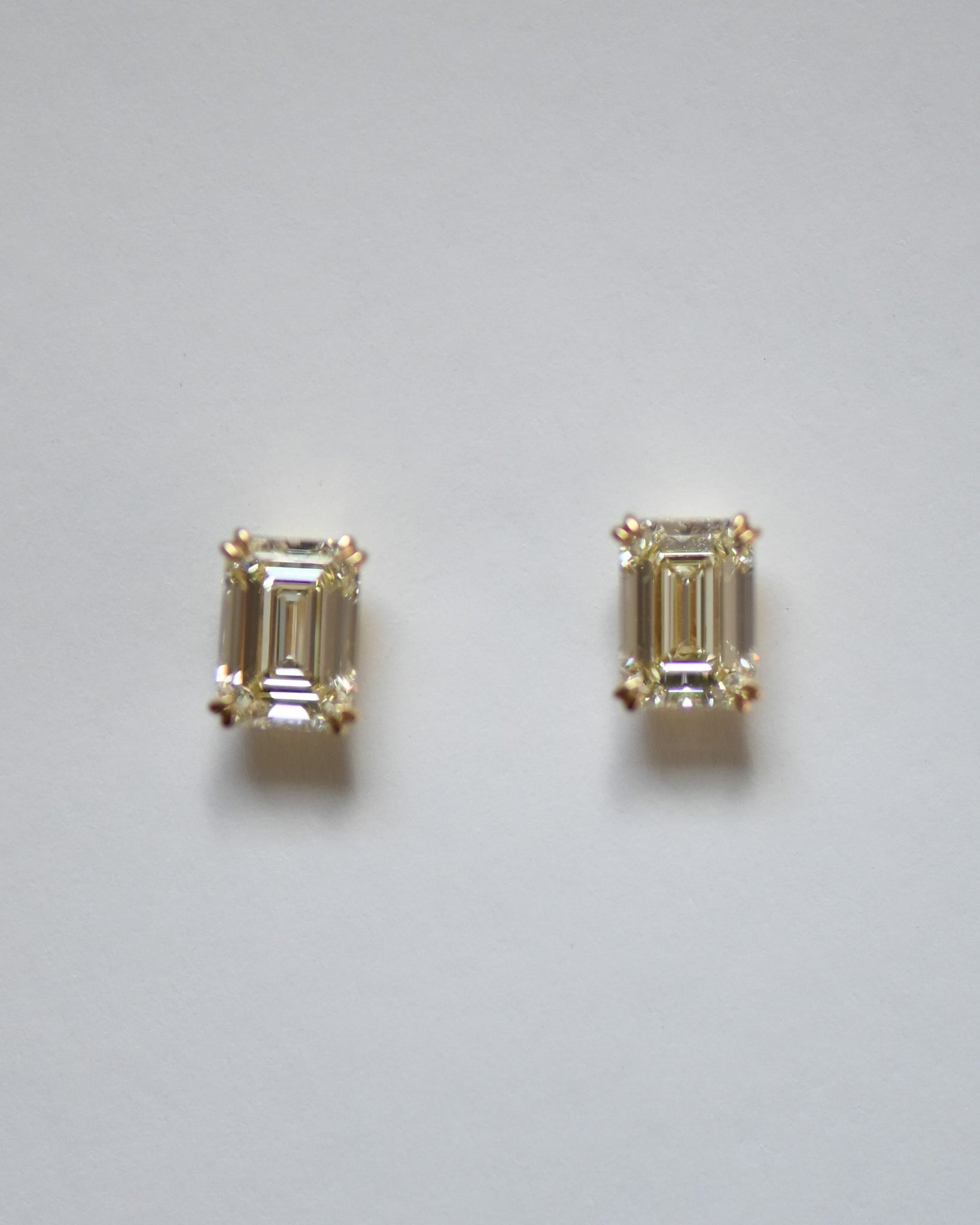 Emerald Cut Yellow Diamond Studs