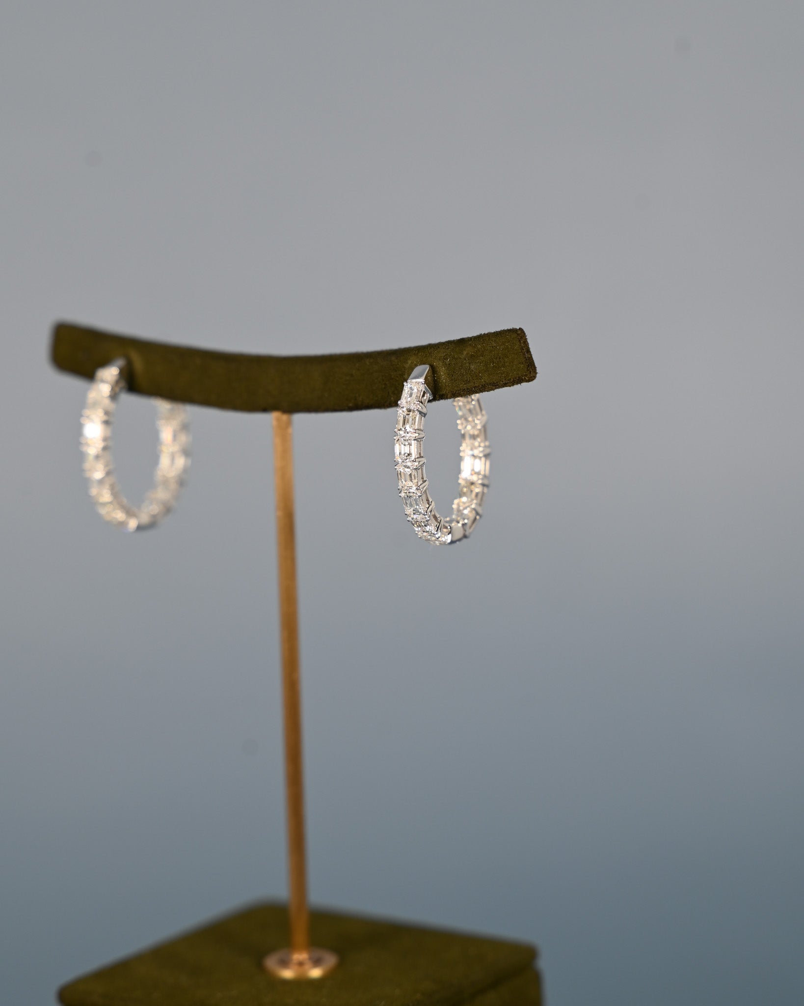 Emerald Cut Diamond Hoops