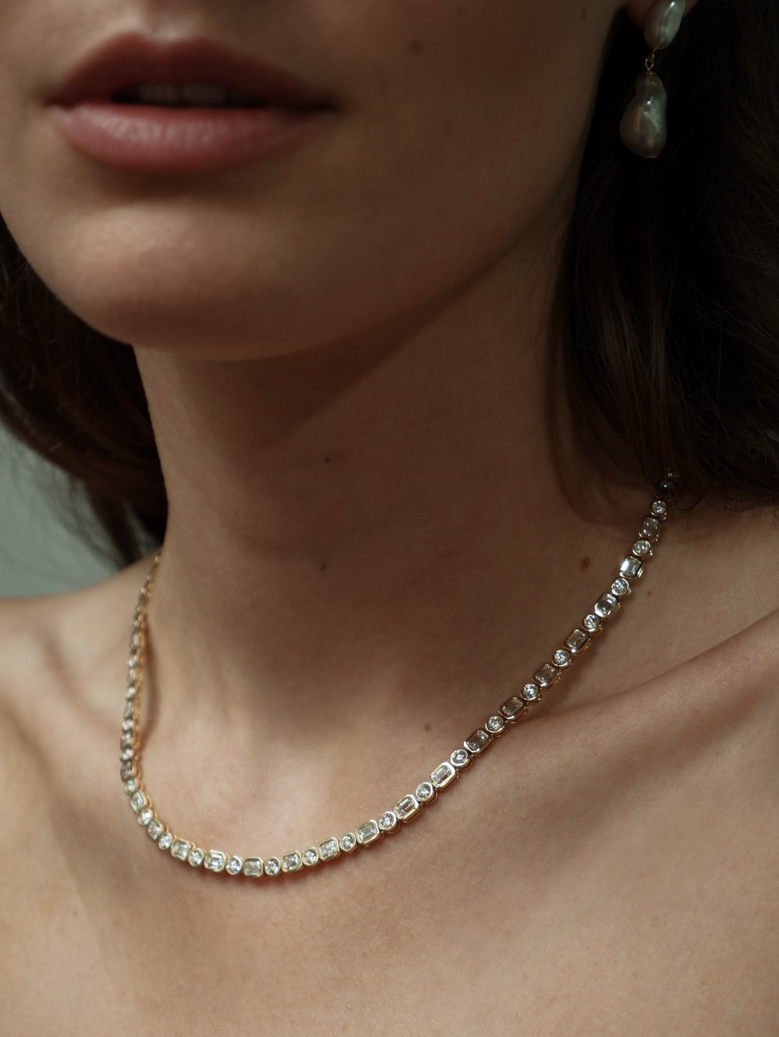 Diamond Duo Bezel Set Tennis Necklace