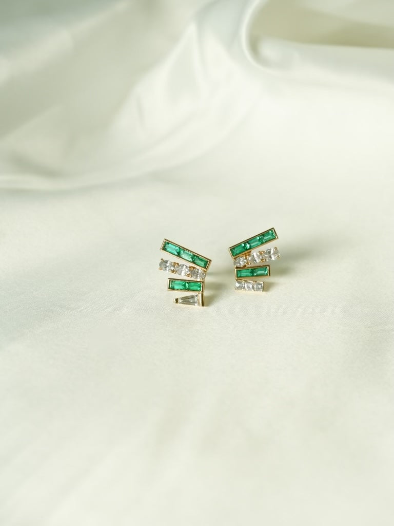 Emerald and Diamond Fan Earrings