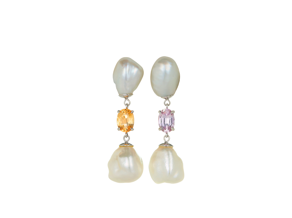 Sapphire and Keshi Pearl Trio Earrings