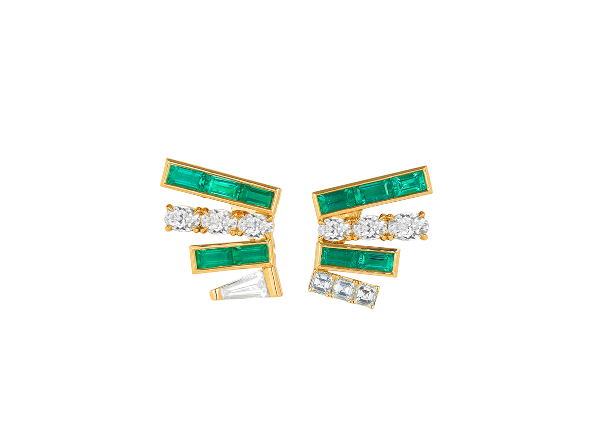 Emerald and Diamond Fan Earrings