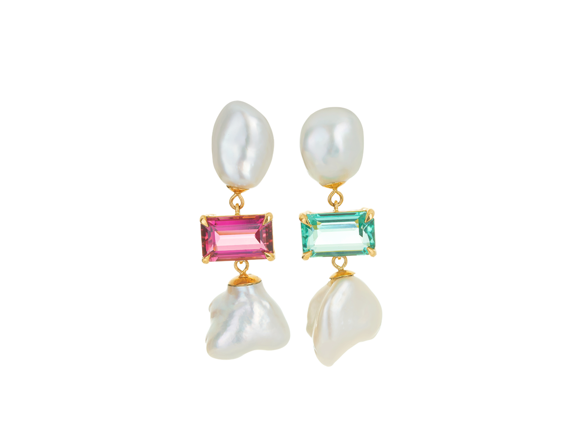 Trio Drop Earrings | Tourmaline and Keshi Pearl