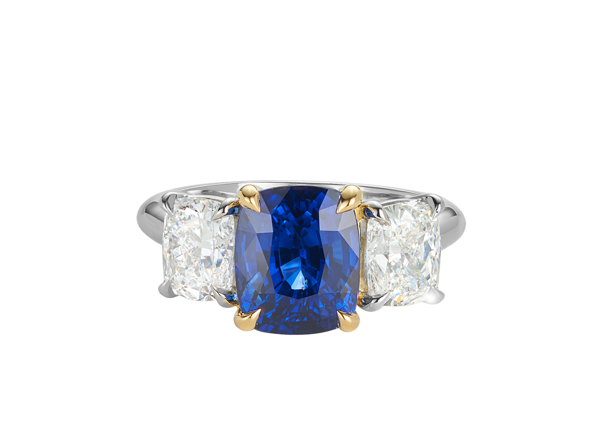 Blue Ceylon Sapphire and Diamond Trilogy Ring