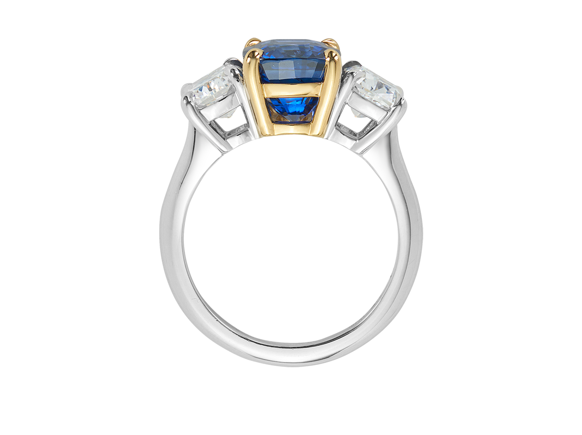 Blue Ceylon Sapphire and Diamond Trilogy Ring