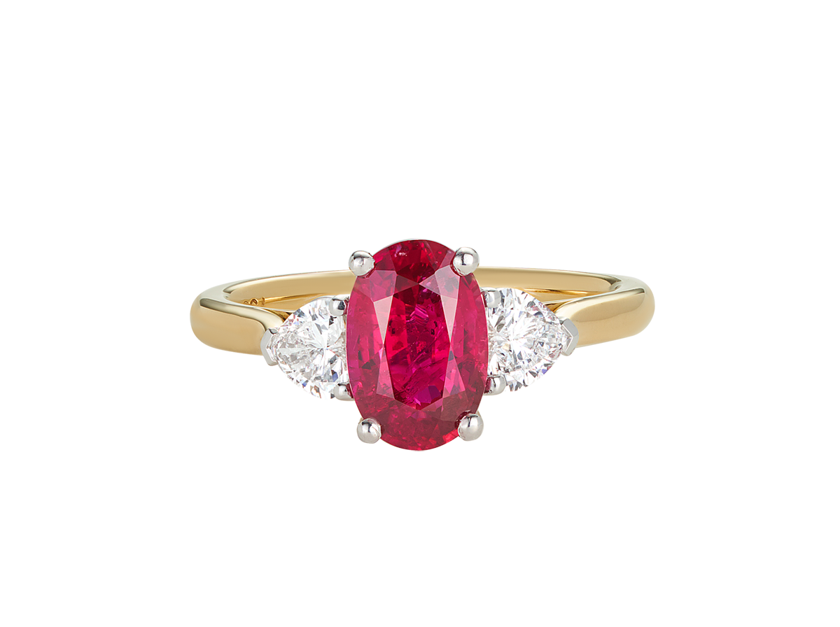 A.G 2.27ct oval cut ruby and heart shape diamond ring