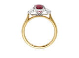 Side view of A.G 2.27ct oval cut ruby and heart shape diamond ring