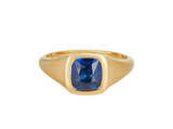 A.G Designer Jeweller custom designed men's signet ring with royal blue sapphire in yellow gold.
