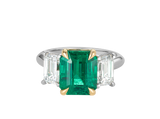 A.G 4.01ct emerald cut Zambian emerald and diamond trilogy ring