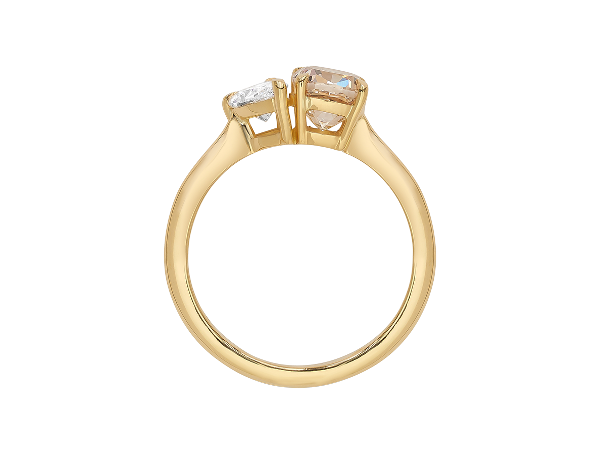 A.G 1.56ct cushion cut champagne diamond and 0.52ct pear cut diamond ring