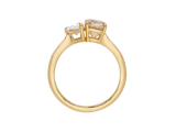 Front view of A.G 1.56ct cushion cut champagne diamond and 0.52ct pear cut diamond ring