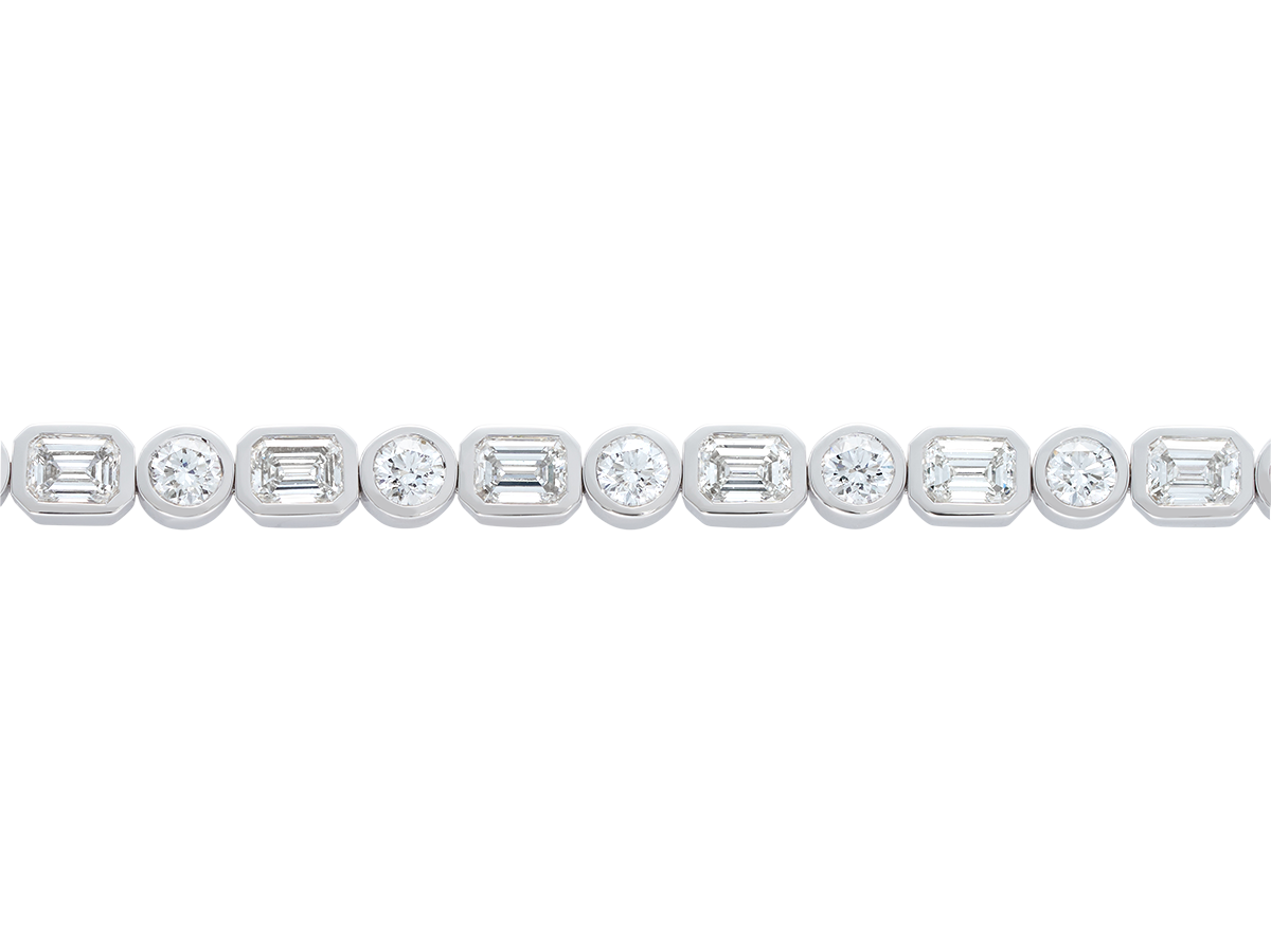 A.G Designer Jeweller custom made alternating round brilliant cut and emerald cut diamond tennis bracelet