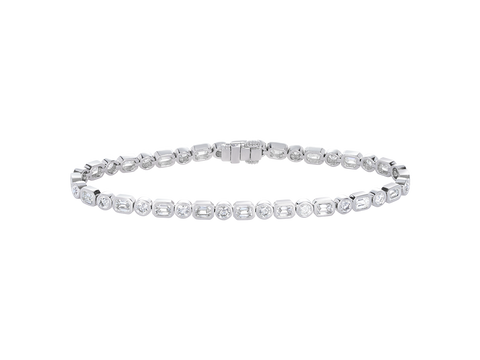 A.G Designer Jeweller custom made alternating round brilliant cut and emerald cut diamond tennis bracelet