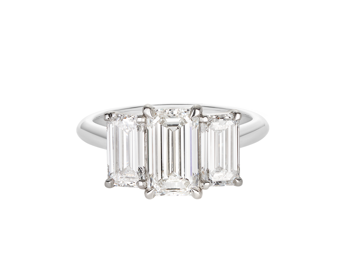 Emerald Cut Trilogy Engagement ring