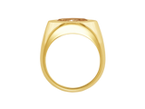 Front view of A.G Designer Jeweller custom designed signet ring featuring a 1.56ct marquise cut champagne diamond in yellow gold.