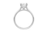 Front view of A.G radiant cut diamond solitaire setting with a fine half round band.