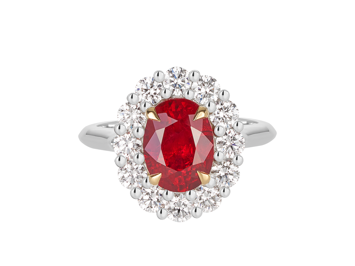 A.G ruby and diamond cluster ring