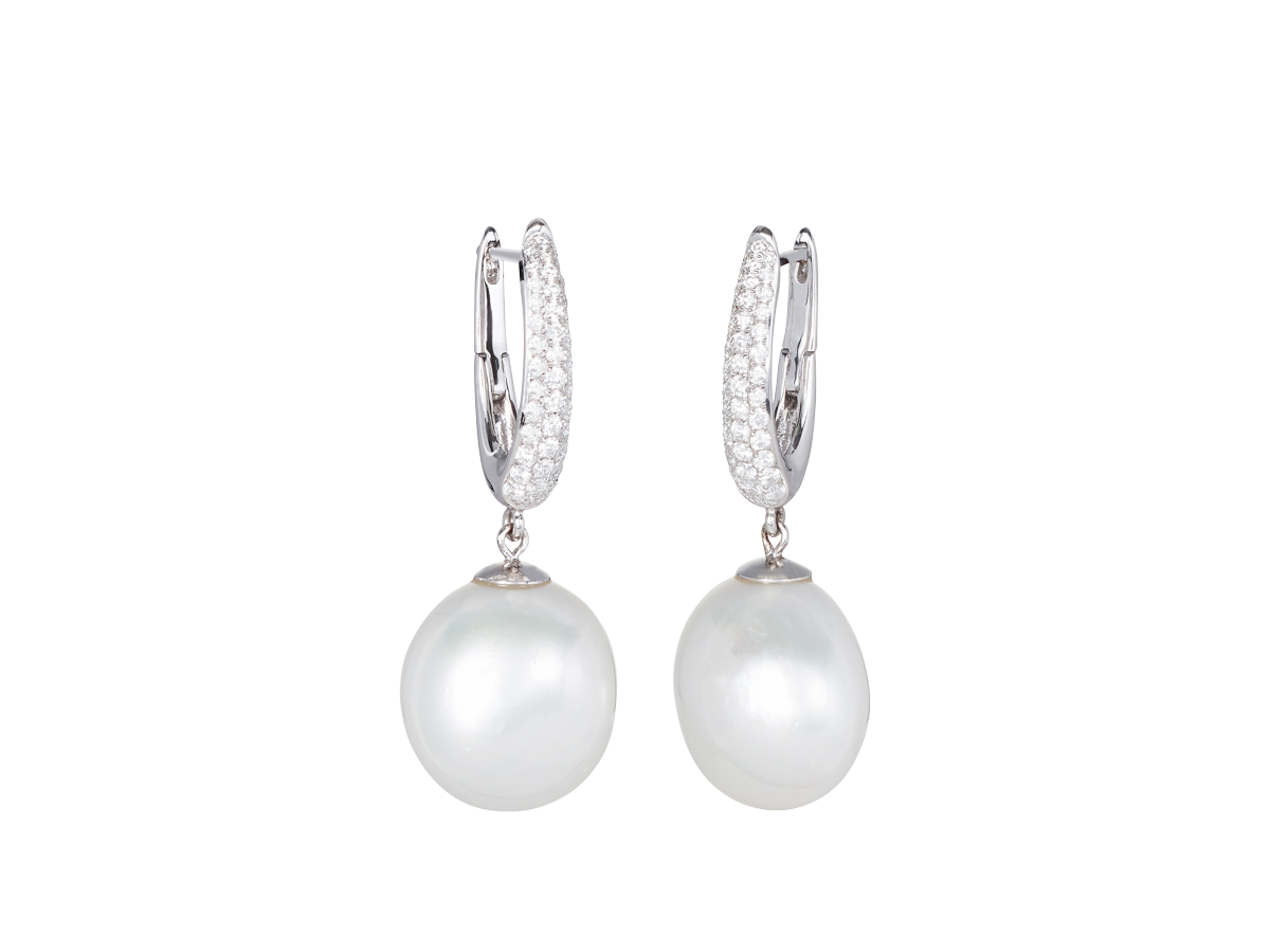 Diamond and Keshi Pearl Drop Earrings