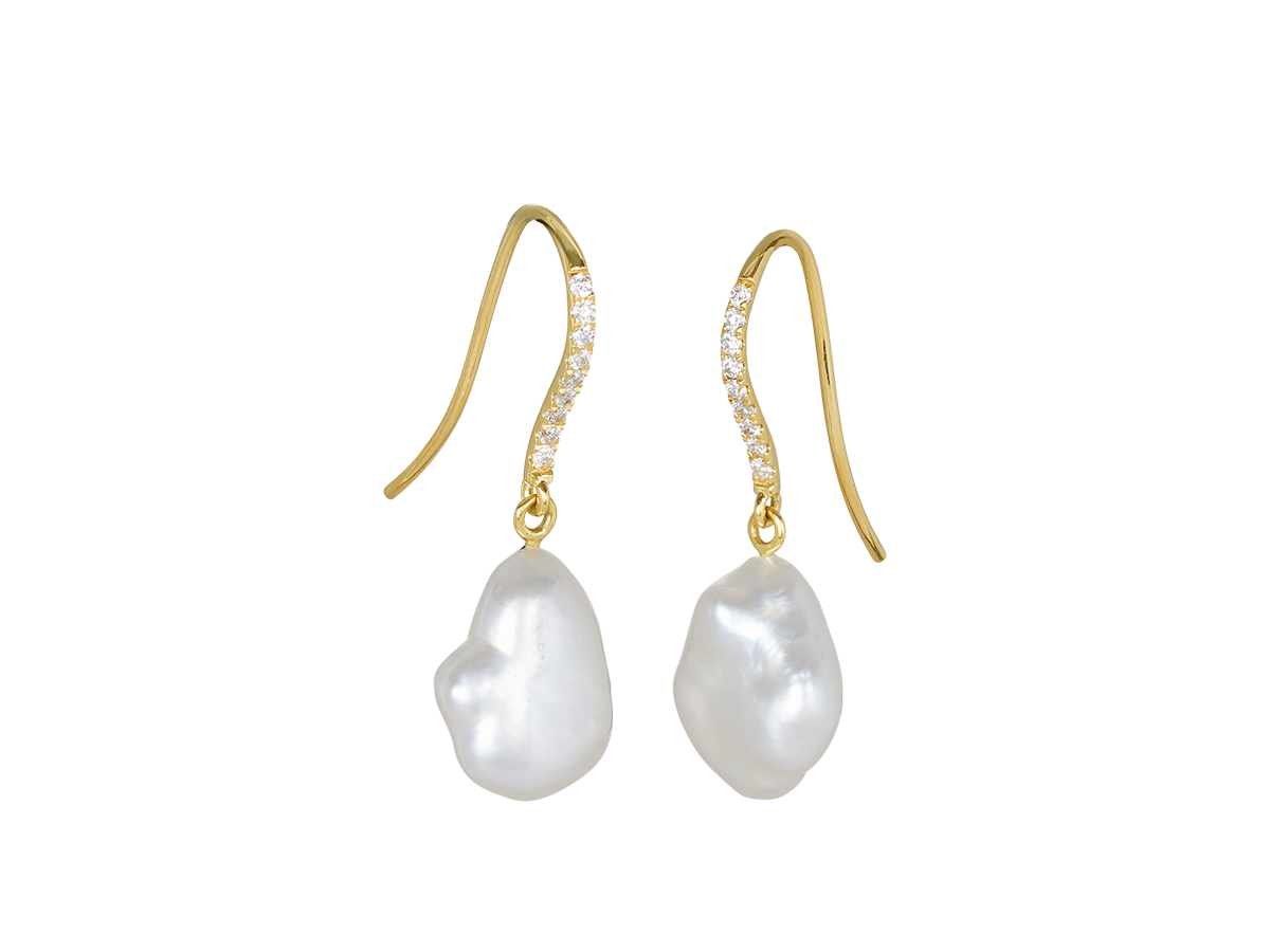 Keshi Pearl and Diamond Drop Earrings