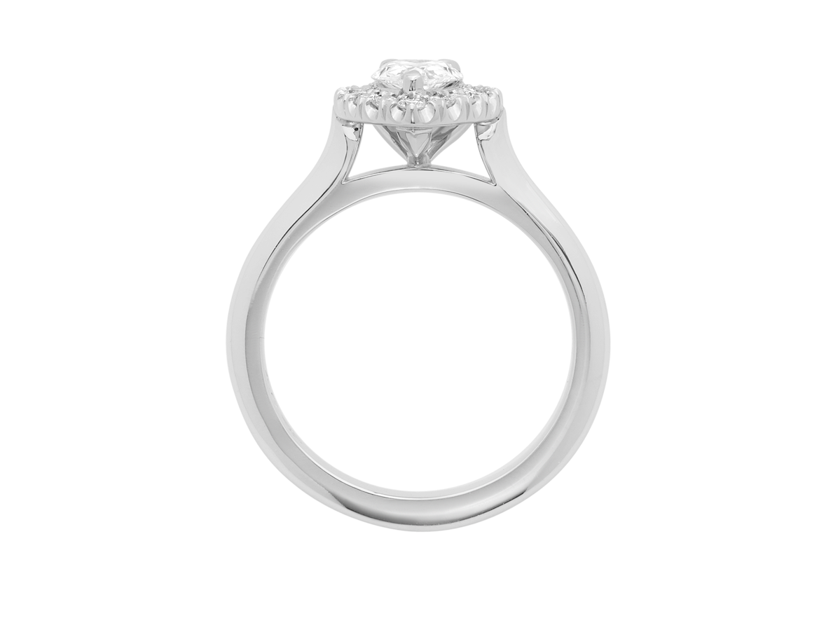 A.G pear cut diamond halo setting with half round band.