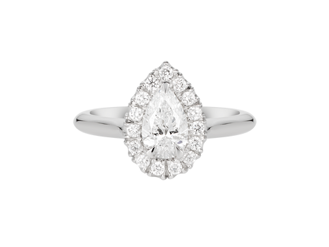 A.G pear cut diamond halo setting with half round band.