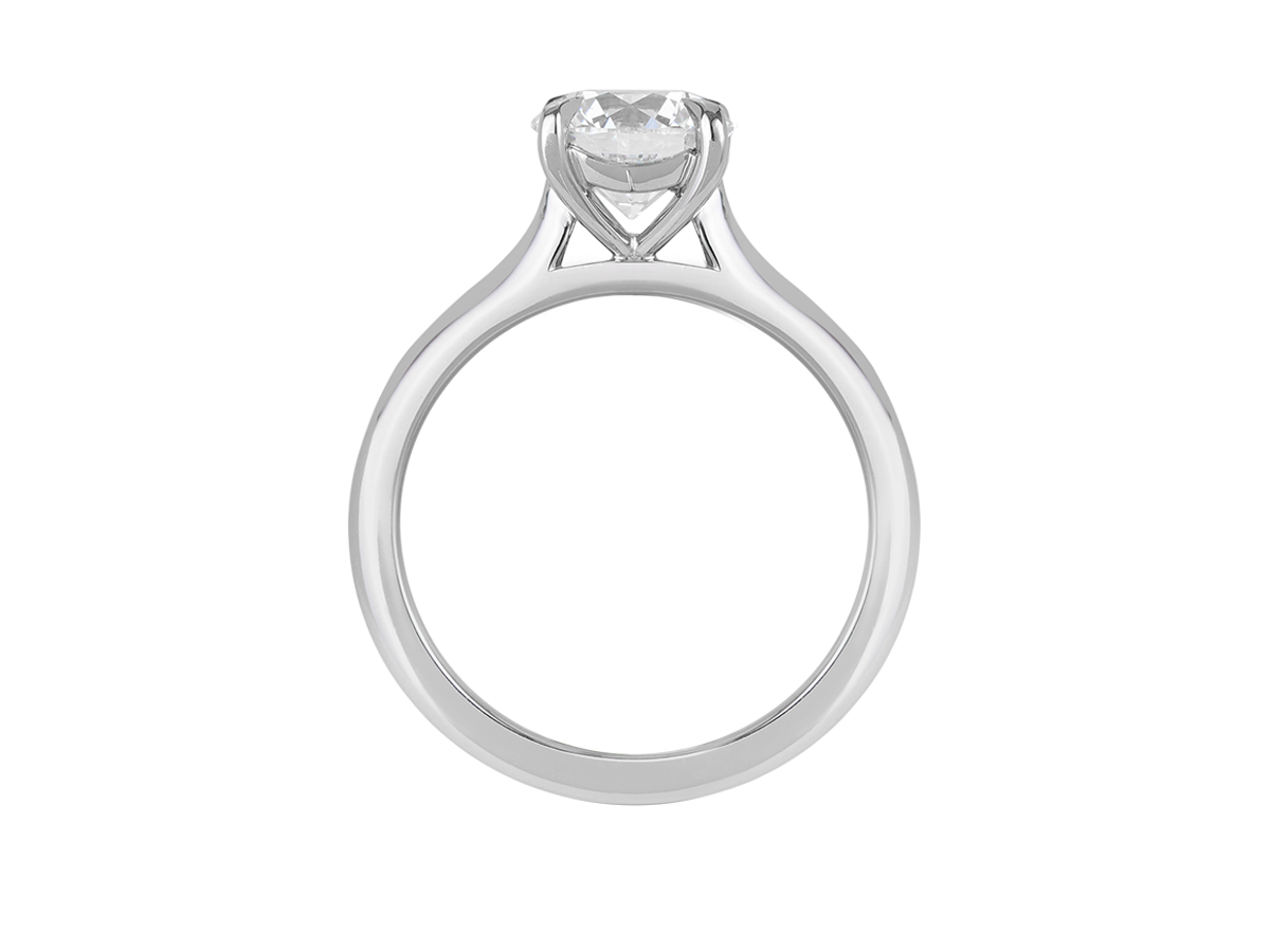A.G round brilliant cut diamond four claw setting with a half round band.