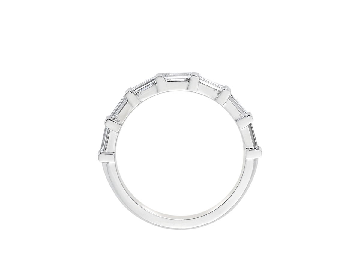 A.G signature tab claw baguette diamond women's wedding band.