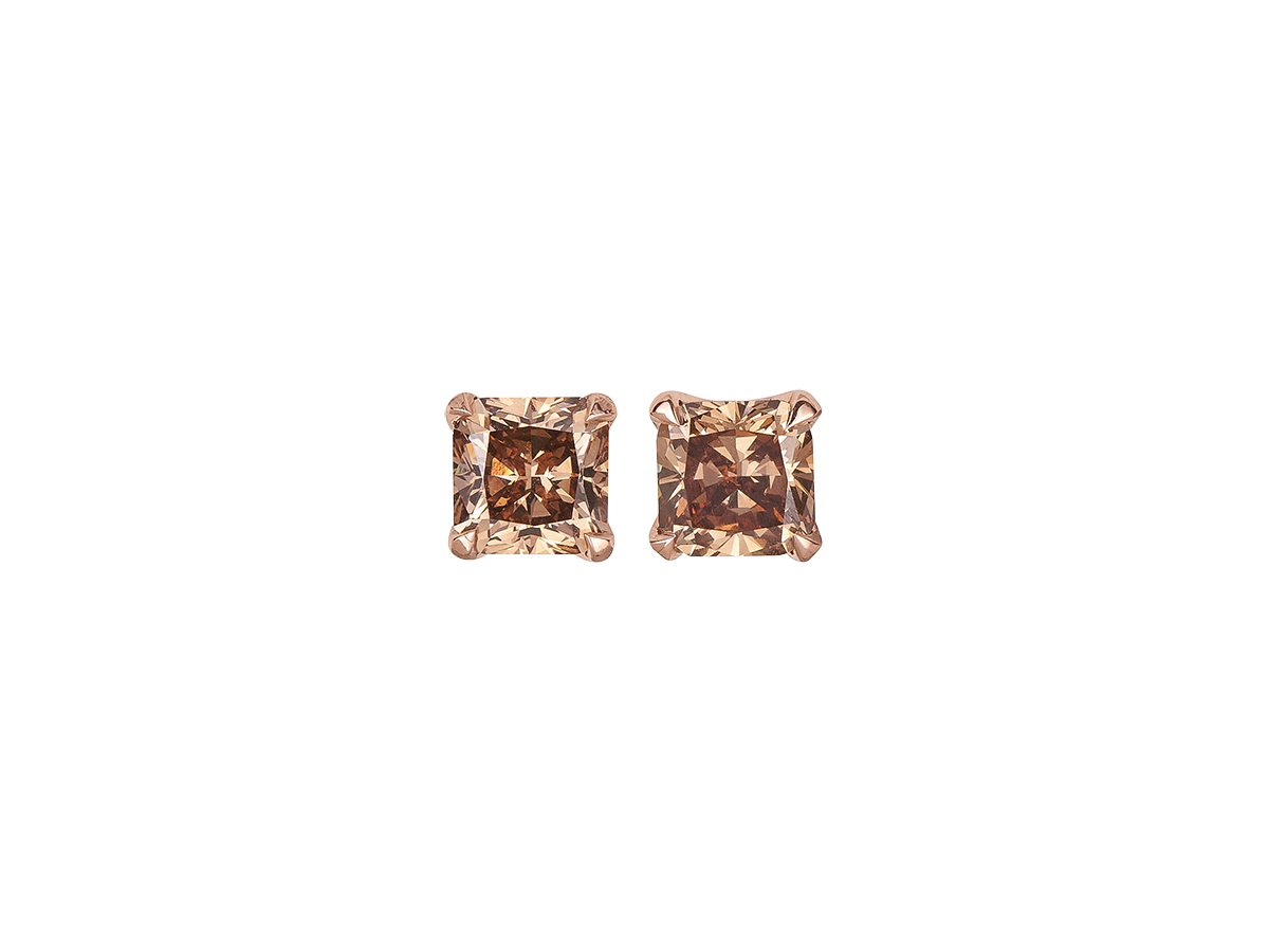 A.G Designer Jeweller custom designed stud earrings with champagne diamonds in rose gold.