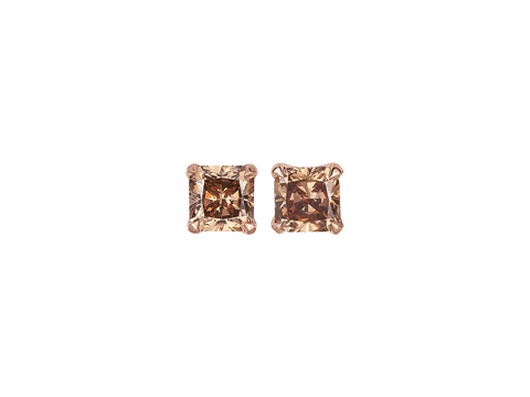 A.G Designer Jeweller custom designed stud earrings with champagne diamonds in rose gold.