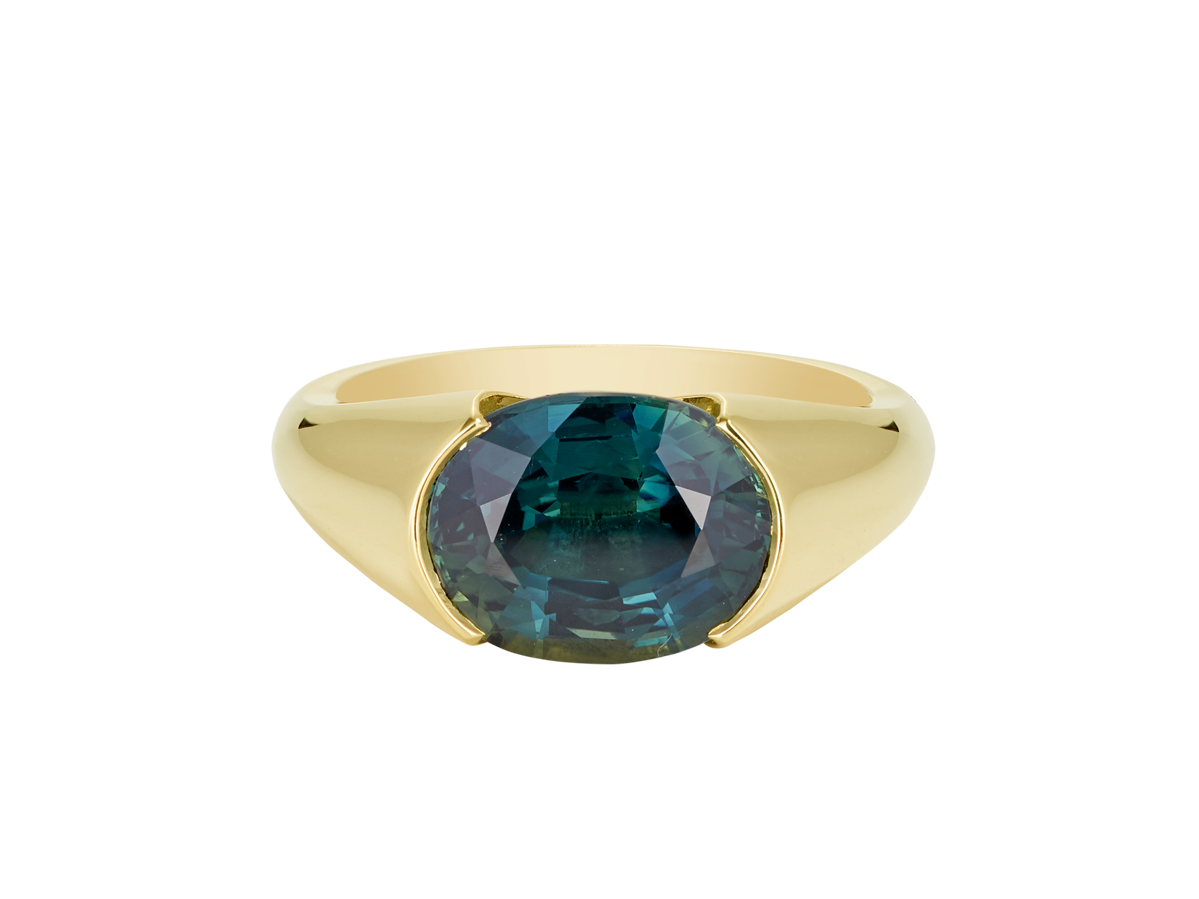 A.G custom signet ring with a Royal green sapphire.