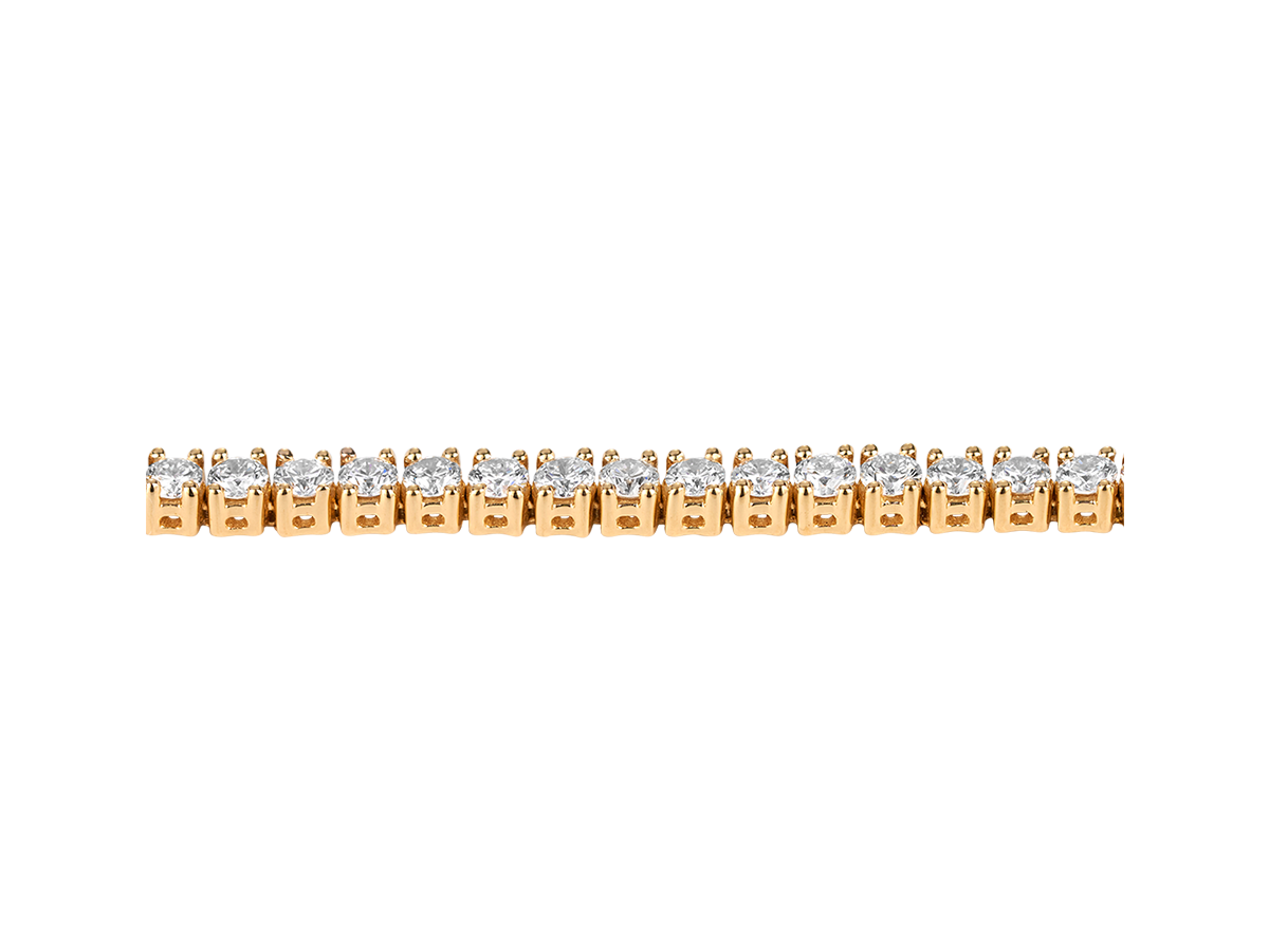 The A.G Designer Jeweller signature diamond tennis bracelet with round brilliant cut diamonds in yellow gold.