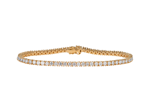 The A.G Designer Jeweller signature diamond tennis bracelet with round brilliant cut diamonds in yellow gold.