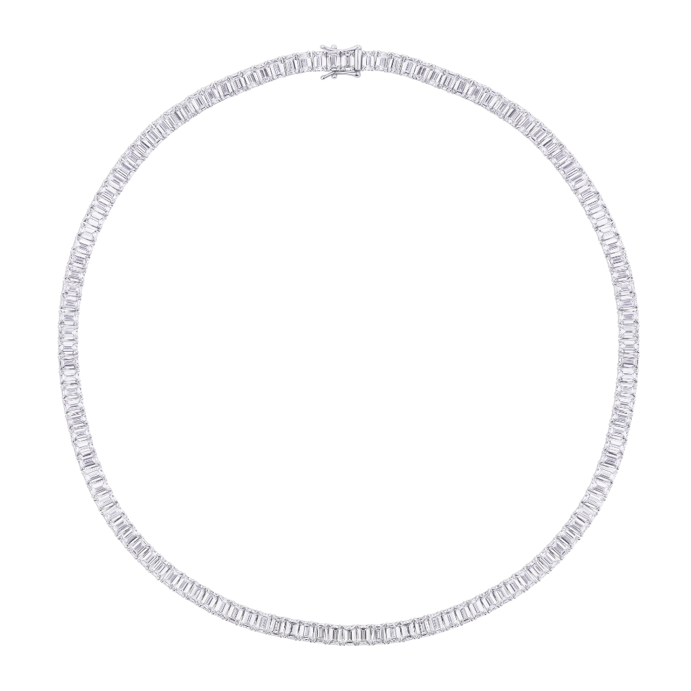 Emerald Cut Diamond Tennis Necklace in 18ct White Gold