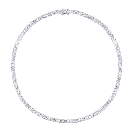 Emerald Cut Diamond Tennis Necklace in 18ct White Gold