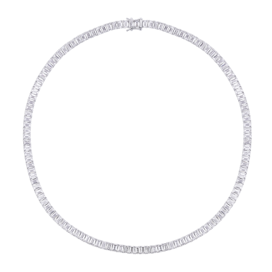 Emerald Cut Diamond Tennis Necklace in 18ct White Gold